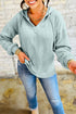 Textured Ribbed Drop Shoulder Long Sleeve Drawstring Hoodie