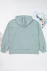 Textured Ribbed Drop Shoulder Long Sleeve Drawstring Hoodie