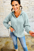 Textured Ribbed Drop Shoulder Long Sleeve Drawstring Hoodie