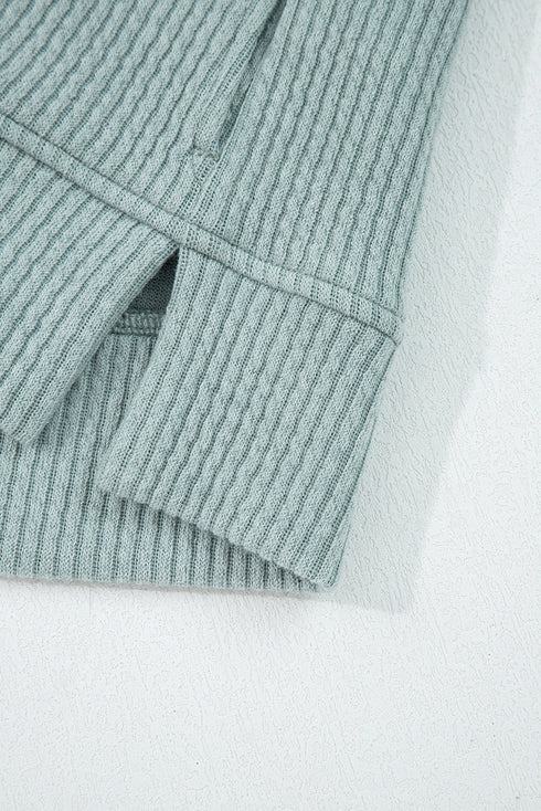 Textured Ribbed Drop Shoulder Long Sleeve Drawstring Hoodie