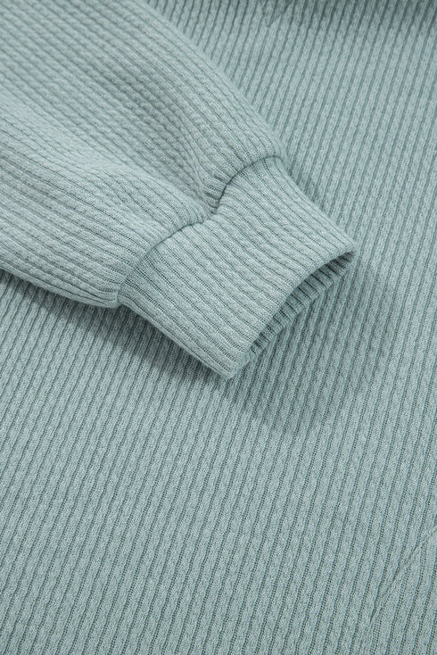 Textured Ribbed Drop Shoulder Long Sleeve Drawstring Hoodie