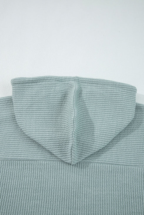 Textured Ribbed Drop Shoulder Long Sleeve Drawstring Hoodie