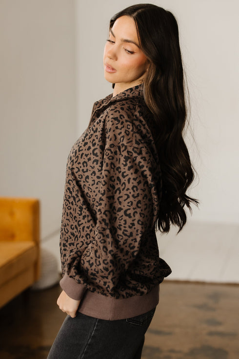 Textured Ribbed Knit Animal Print Pullover