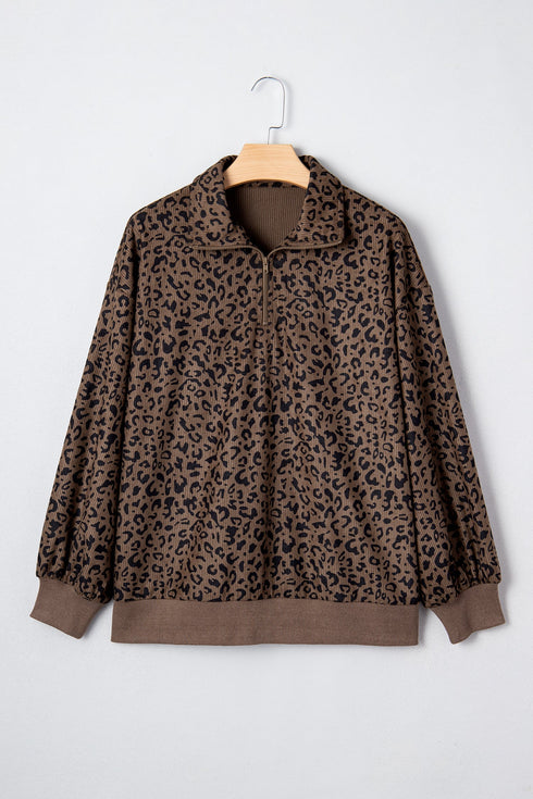 Textured Ribbed Knit Animal Print Pullover