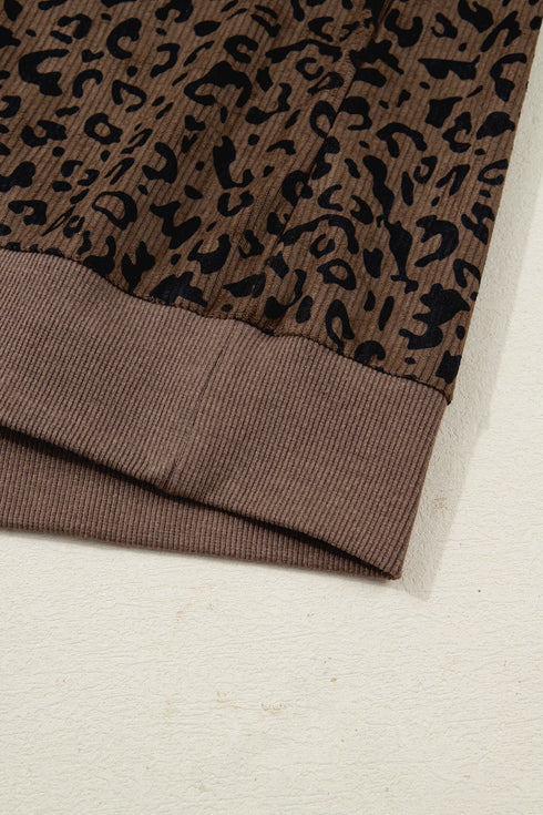 Textured Ribbed Knit Animal Print Pullover