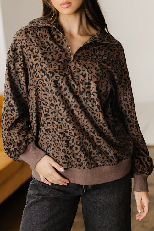 Textured Ribbed Knit Animal Print Pullover
