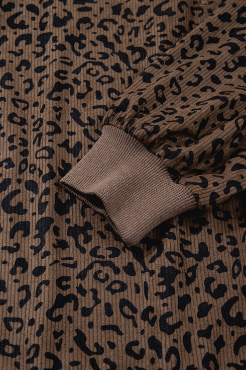 Textured Ribbed Knit Animal Print Pullover