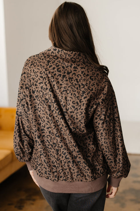 Textured Ribbed Knit Animal Print Pullover