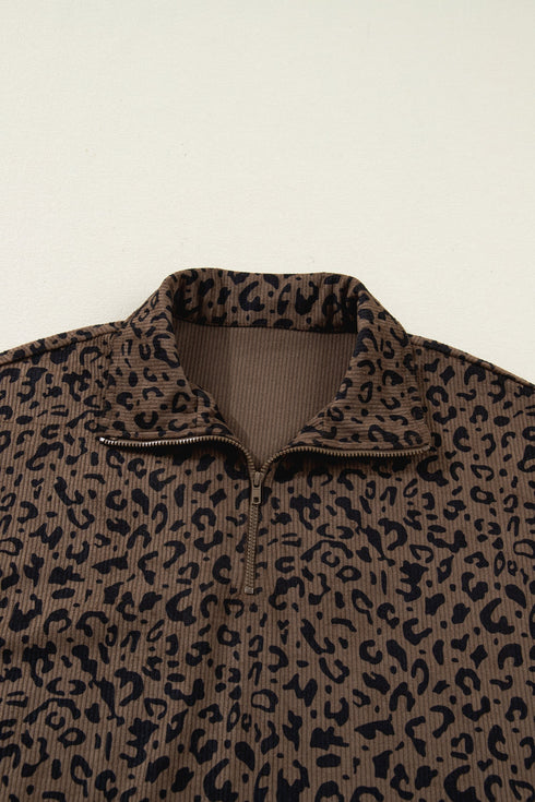 Textured Ribbed Knit Animal Print Pullover