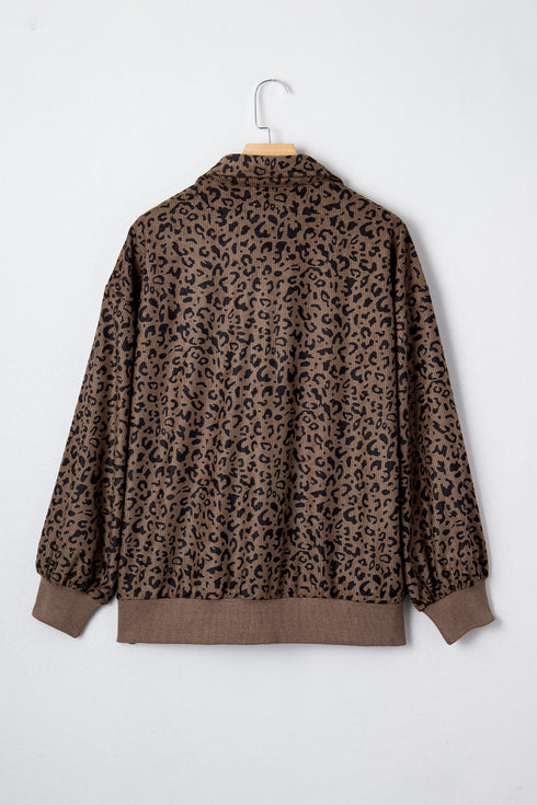 Textured Ribbed Knit Animal Print Pullover