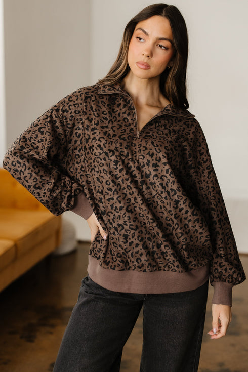 Textured Ribbed Knit Animal Print Pullover