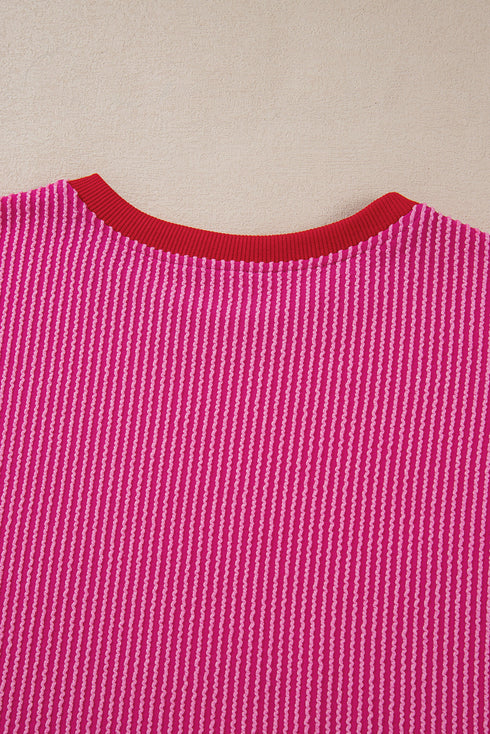 Textured Ribbed Knit Balloon Sleeve Pullover Top