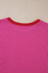 Textured Ribbed Knit Balloon Sleeve Pullover Top