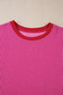 Textured Ribbed Knit Balloon Sleeve Pullover Top
