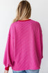 Textured Ribbed Knit Balloon Sleeve Pullover Top