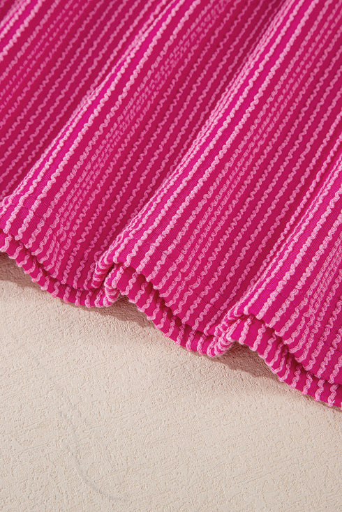 Textured Ribbed Knit Balloon Sleeve Pullover Top