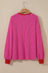 Textured Ribbed Knit Balloon Sleeve Pullover Top