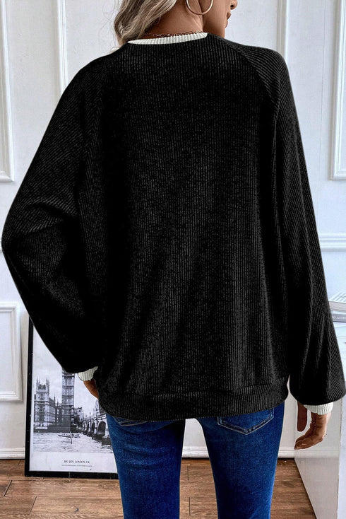 Textured Ribbed Knit Loose Fit Pullover Top