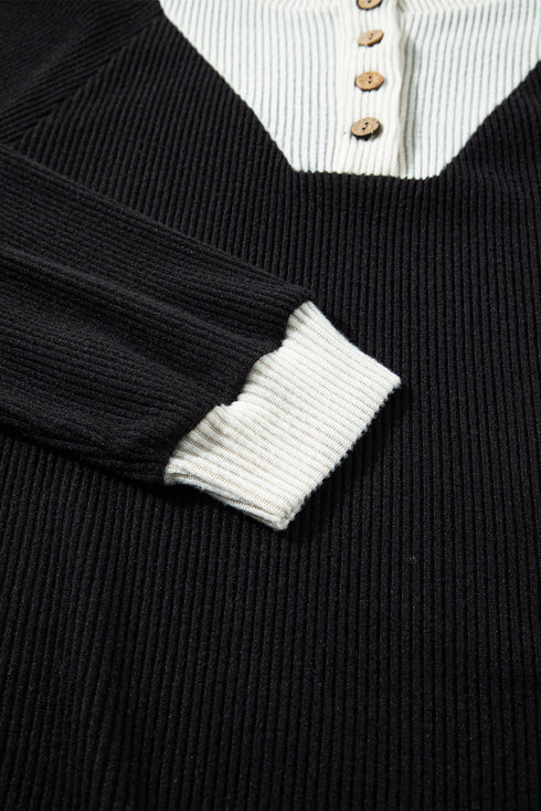 Textured Ribbed Knit Loose Fit Pullover Top