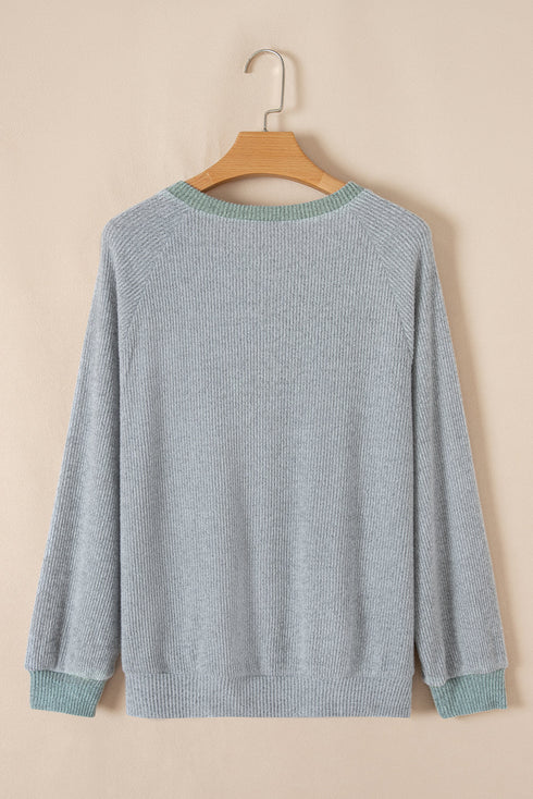 Textured Ribbed Knit Loose Fit Pullover Top