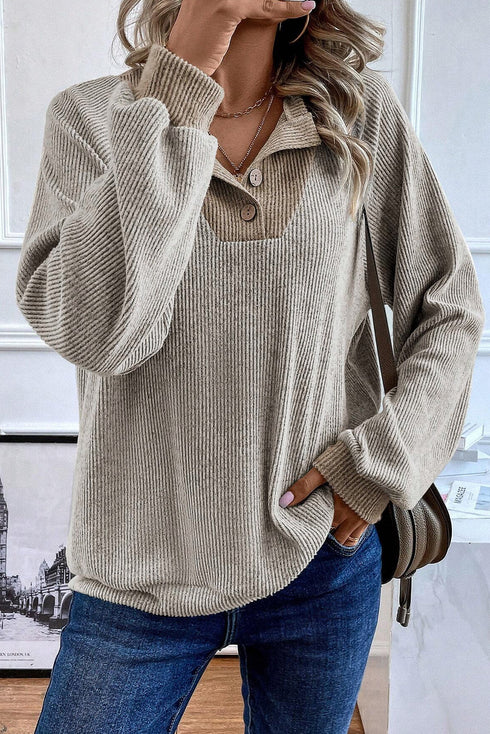 Textured Ribbed Knit Loose Fit Pullover Top
