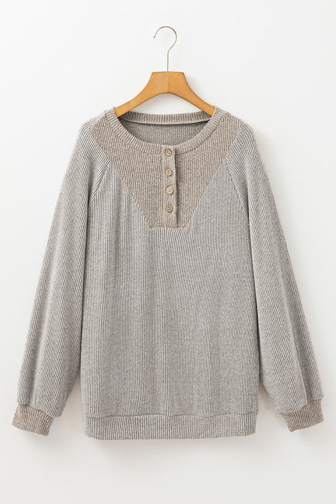 Textured Ribbed Knit Loose Fit Pullover Top