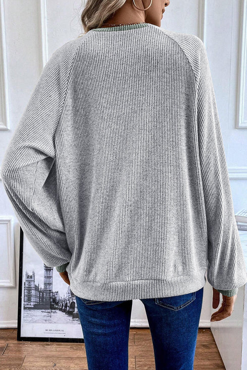 Textured Ribbed Knit Loose Fit Pullover Top