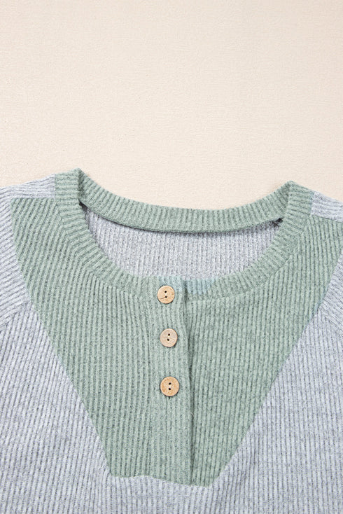 Textured Ribbed Knit Loose Fit Pullover Top