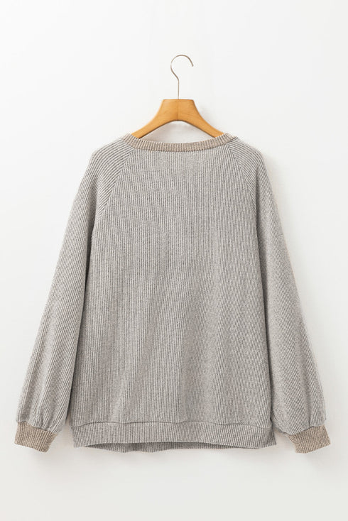 Textured Ribbed Knit Loose Fit Pullover Top