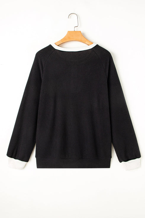 Textured Ribbed Knit Loose Fit Pullover Top