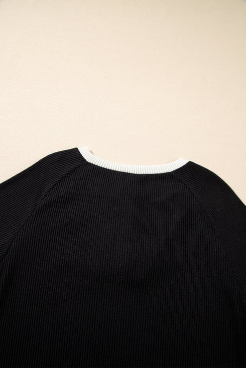 Textured Ribbed Knit Loose Fit Pullover Top