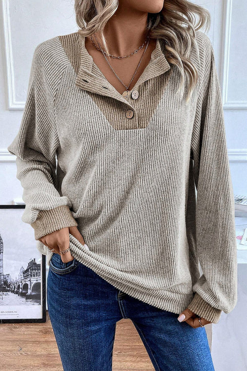 Textured Ribbed Knit Loose Fit Pullover Top