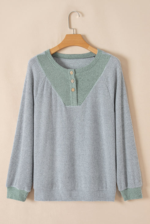 Textured Ribbed Knit Loose Fit Pullover Top