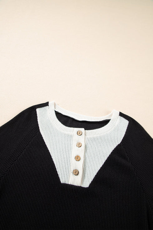 Textured Ribbed Knit Loose Fit Pullover Top
