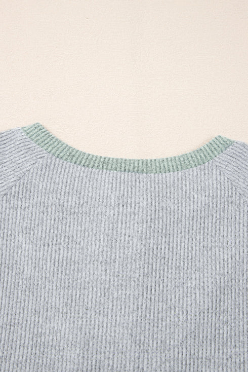 Textured Ribbed Knit Loose Fit Pullover Top