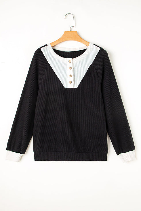 Textured Ribbed Knit Loose Fit Pullover Top