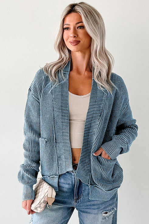 Textured Ribbed Knit Open Front Relaxed Cardigan