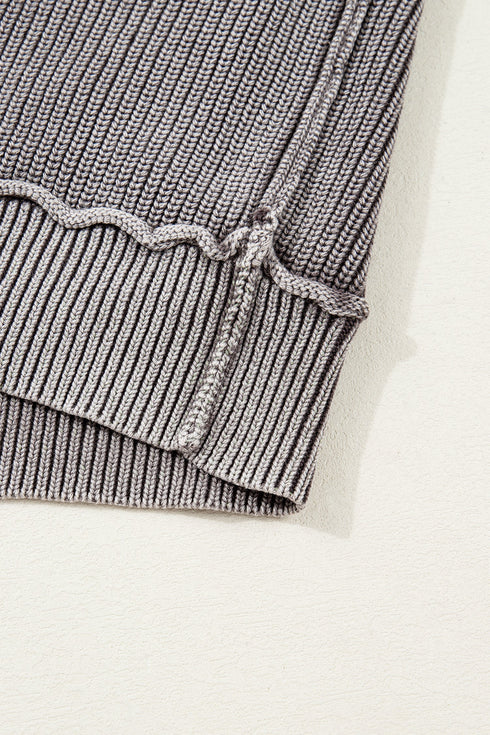 Textured Ribbed Knit Open Front Relaxed Cardigan