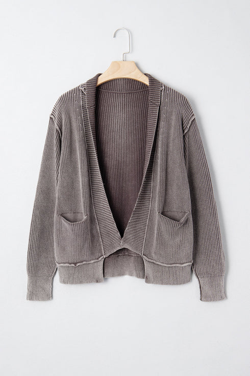 Textured Ribbed Knit Open Front Relaxed Cardigan