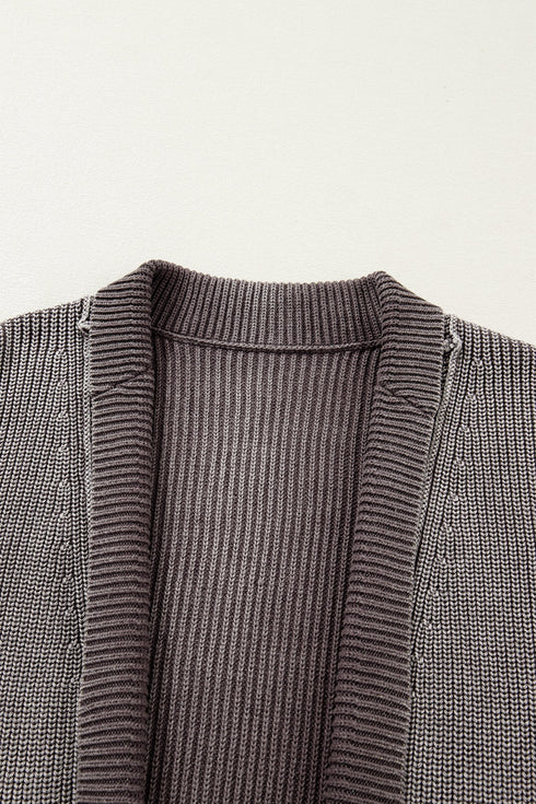 Textured Ribbed Knit Open Front Relaxed Cardigan