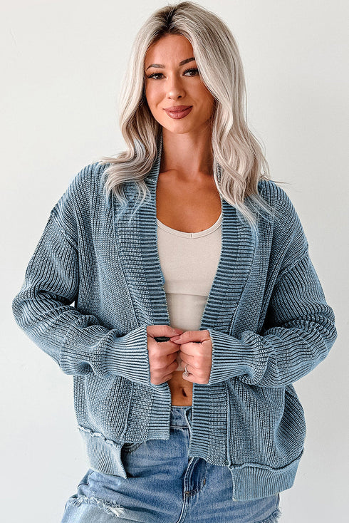 Textured Ribbed Knit Open Front Relaxed Cardigan