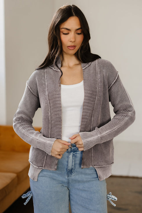 Textured Ribbed Knit Open Front Relaxed Cardigan