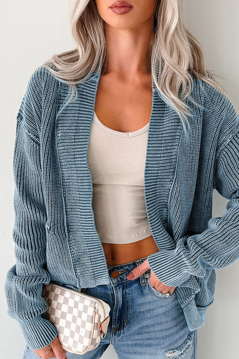Textured Ribbed Knit Open Front Relaxed Cardigan