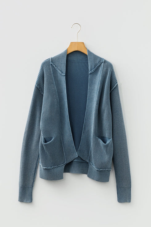 Textured Ribbed Knit Open Front Relaxed Cardigan