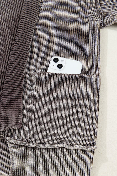 Textured Ribbed Knit Open Front Relaxed Cardigan