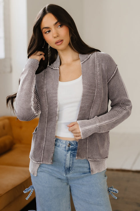 Textured Ribbed Knit Open Front Relaxed Cardigan