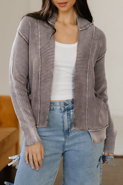 Textured Ribbed Knit Open Front Relaxed Cardigan