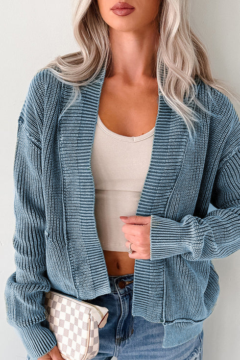 Textured Ribbed Knit Open Front Relaxed Cardigan