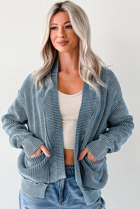 Textured Ribbed Knit Open Front Relaxed Cardigan