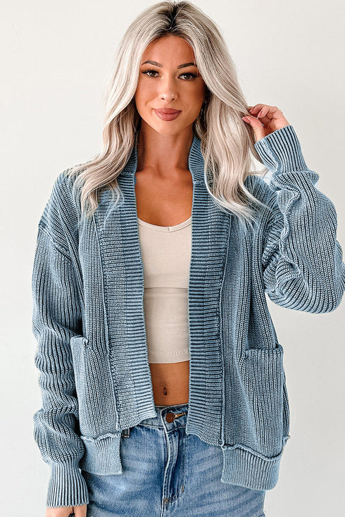 Textured Ribbed Knit Open Front Relaxed Cardigan